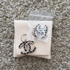 CHANEL Black and Silver Logo Earrings